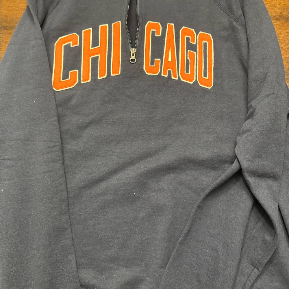 47 Gray and Orange Zip Up Sweater